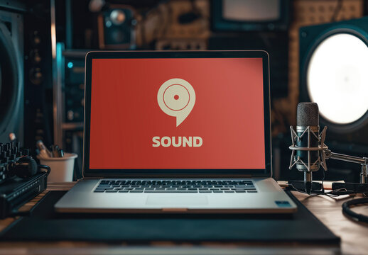 Screen Laptop In Studio Mockup With Generative AI