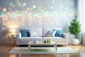 Minimalist White Living Room with Bokeh Effect - Modern Interior Design Poster