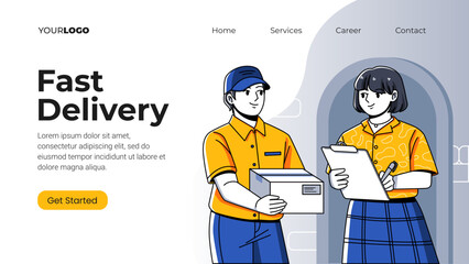 Fast delivery service concept landing page Courier delivered box for customer
