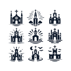 church silhouette set vector illustration