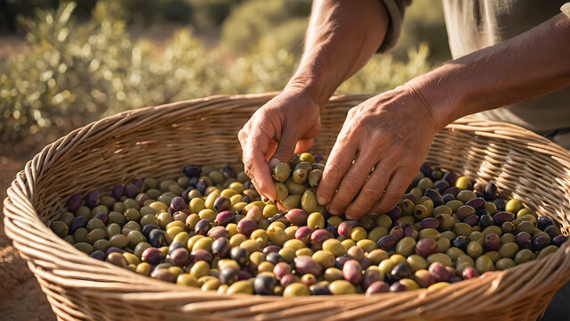 Jornalero durante la recolecci&oacute;n de la aceituna en los campos de olivos de Andaluc&iacute;a, Espa&ntilde;a. Oficio, trabajo, agricultura, campo