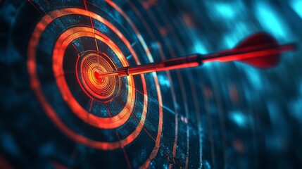 Fototapeta premium Red Arrow Striking the Center of a Glowing Digital Target