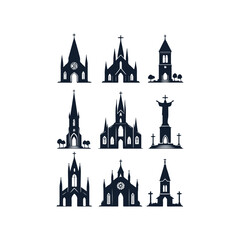 church silhouette set vector illustration