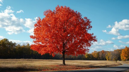 Fototapeta premium Vibrant Autumn Tree in a Rural Setting