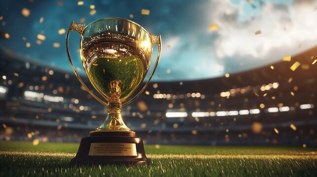 thropy soccer cup with stadium background