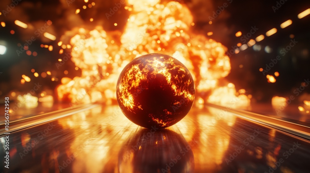 Aufkleber a ball is on a table with a lot of fire around it