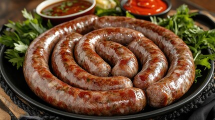 Delicious Spiral Sausages on a Platter