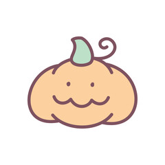 Cute Jack-o-lantern icon. Hand drawn illustration of a funny smiling pumpkin isolated on a white background. Vector 10 EPS.