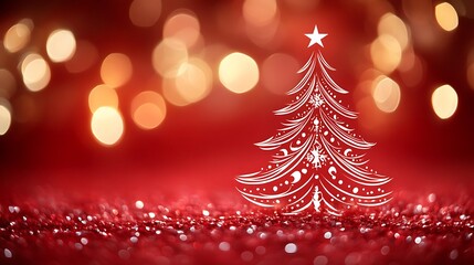 Artistic depiction of a whimsical Christmas tree design, complete with sparkling lights and intricate decorations, standing out against a bright and cheery red backdrop.