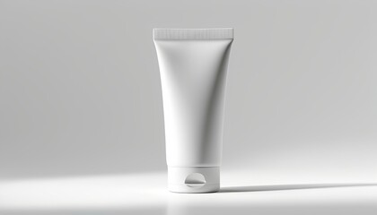 White colored tube squeezed on a white background.