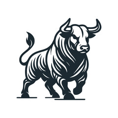 Angry bull. Black white vector illustration.