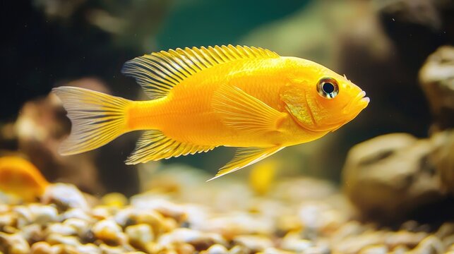 Gold Mbuna Fish Hide In Aquarium Melanochromis Auratus In Fish Tank Cichlids