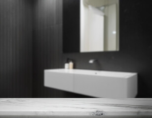 Fototapeta premium Blurred Modern Bathroom Marble Tabletop - Ideal for Product Montage