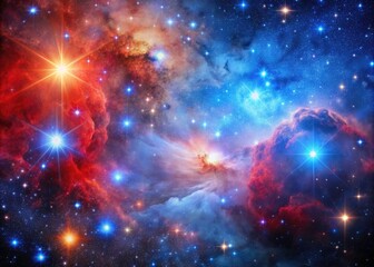 Fototapeta premium Abstract Cosmic Background with Luminous Red and Blue Nebula, Starry Skies, Deep Space Imagery, Celestial Patterns, Cosmic Wonders, Astrophotography, Stellar Clouds, Universe Art