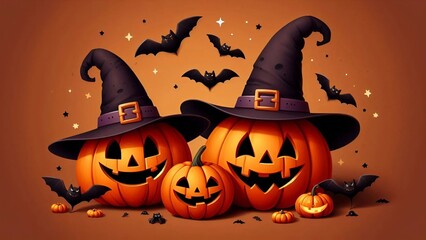 halloween background with pumpkin and bats