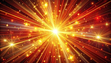 Fototapeta premium Radiant abstract light beams glisten with golden shimmer and glittering effects against a bold red backdrop, ideal for creating stunning backgrounds and eye-catching designs.