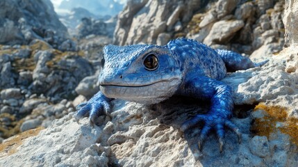 Blue Reptile Camouflaged in Exotic Terrain A Hidden Explorer's Masterpiece, Blending Seamlessly with the Rocky Landscape