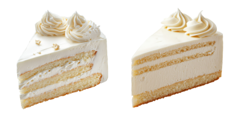 Two delicious slices of vanilla white cake with a transparent background