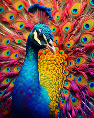 Fototapeta premium Gift a friend a multicolor peacock with a delightful Animal Kingdom Prints