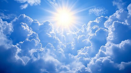 Sun Shining Through White Clouds in a Blue Sky