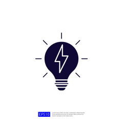 This image features a simple graphic of a light bulb with a lightning bolt inside, symbolizing ideas, energy, or innovation.