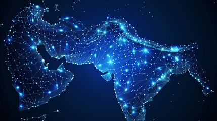 Abstract map of saudi arabia and mena  global connectivity, cyber technology, and data exchange
