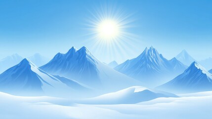 Mountain peaks glowing under the sun rays, framed by a clear blue sky, symbolizing the spirit of adventure.