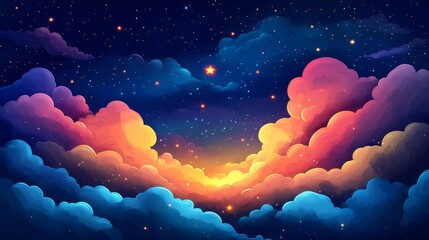 Night Sky with Colorful Clouds and Stars