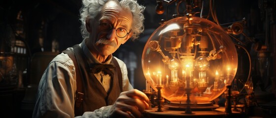 Obraz premium Inventor Working on a Complex Apparatus in Laboratory