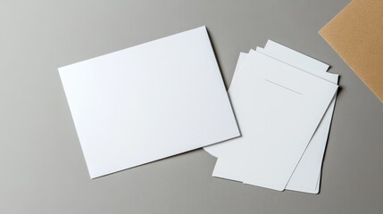 Blank white postcard flyer set against a gray backdrop