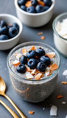 Organic Chia Seed Pudding with Blueberries and Coconut Flakes