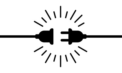 Electric socket with plug icon silhouette. Connection and disconnection concept. Concept of 404 error connection. Electric plug and outlet socket unplugged. Vector illustration