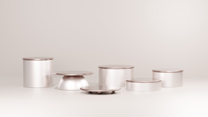 Premium beige gold color 3d rendering mockup template of round podium in landscape