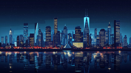 The silhouette of New York in the night light