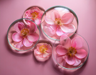 Floral Elegance Stylish Presentation Background of Glossy Acrylic Plates on Pink