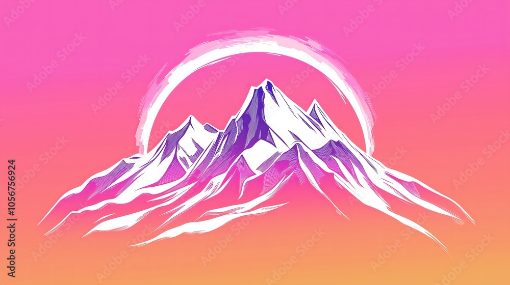 Aufkleber Simple line art of a mountain range in white against a soft gradient background, with minimalist design.