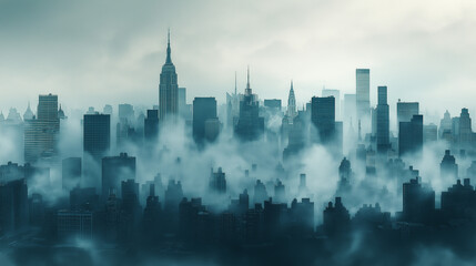 New York silhouette in the morning fog
