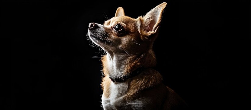 Studio Shot Of An Adorable Chihuahua Sitting On Black Background