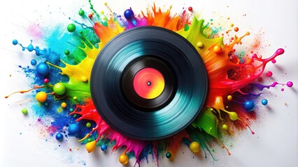 Colorful Abstract Vinyl Art with Paint Splashes - Vibrant Visuals for Music Lovers, Home Decor, and Creative Spaces in a Unique Blend of Color and Sound