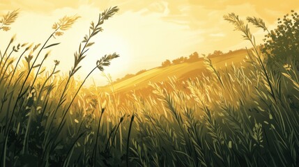 Illustration of a serene summer meadow, showcasing the interplay