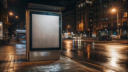 Obraz premium Blank billboard on city street at night.