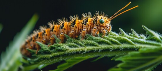 Naklejka premium Lepidopteran Caterpillar Eating Hemp Plants