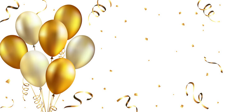 Gold balloons and glitter background