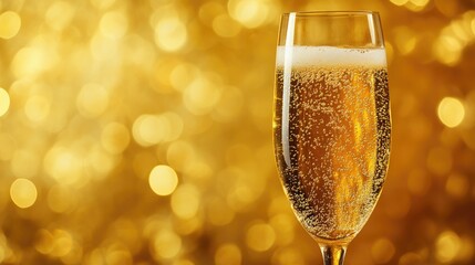 A glass of champagne with ample space for text ideal for use as a wallpaper or background design