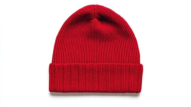 A blank red beanie hat is displayed on a clean white background ideal for design mockup applications