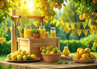 Summer Lemonade Stand Aerial View - 3D Illustration