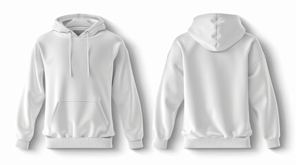 Stylish white hoodie for men  versatile sweatshirt with drawstring and kangaroo pocket design