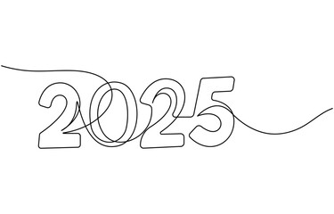 2025 Happy New Year . Christmas symbols 2025 .Continuous one line drawing.2025 one continuous line drawing element. Minimalist New year symbol with editable stroke. Vector illustration