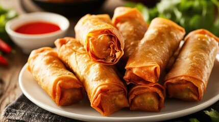 Tasty Egg Rolls Displayed on a White Plate