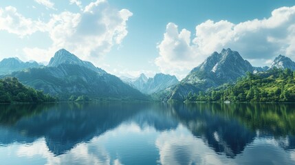 Serene proteomics setting featuring still water and impressive mountains